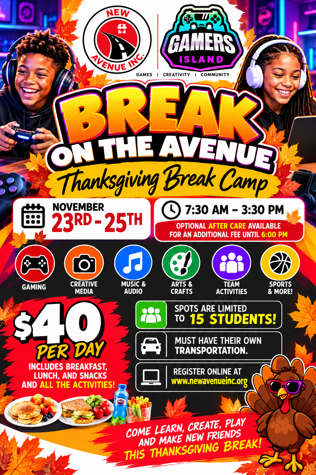 Break on the Avenue Thanksgiving Break Camp flyer